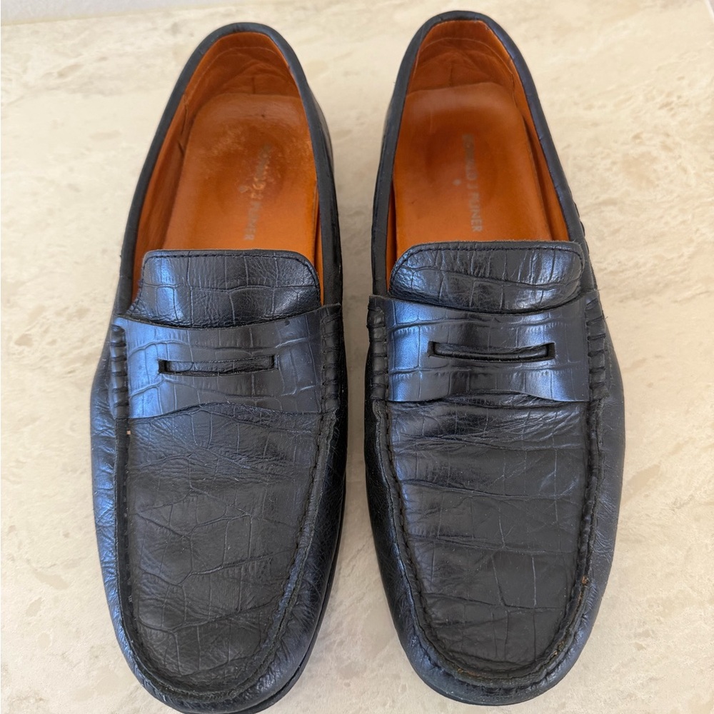 Donald J. Pliner Crocodile-Embossed Black Loafers Size 8.5 M